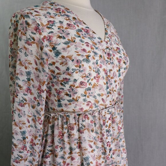 MIKAROSE Floral Cottage Maxi Dress Size Small Romantic Tiered Long Sleeve - Picture 9 of 16